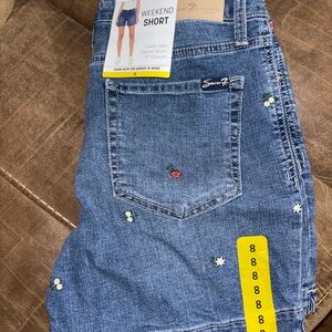 Seven7 Floral Embroidered Denim Shorts